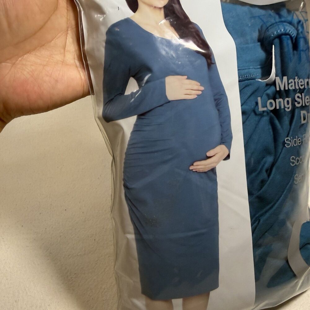 NEW Time and Tru Maternity LS Dress Small 4-6 Teal Blue Semi-Fitted Scoop Neck